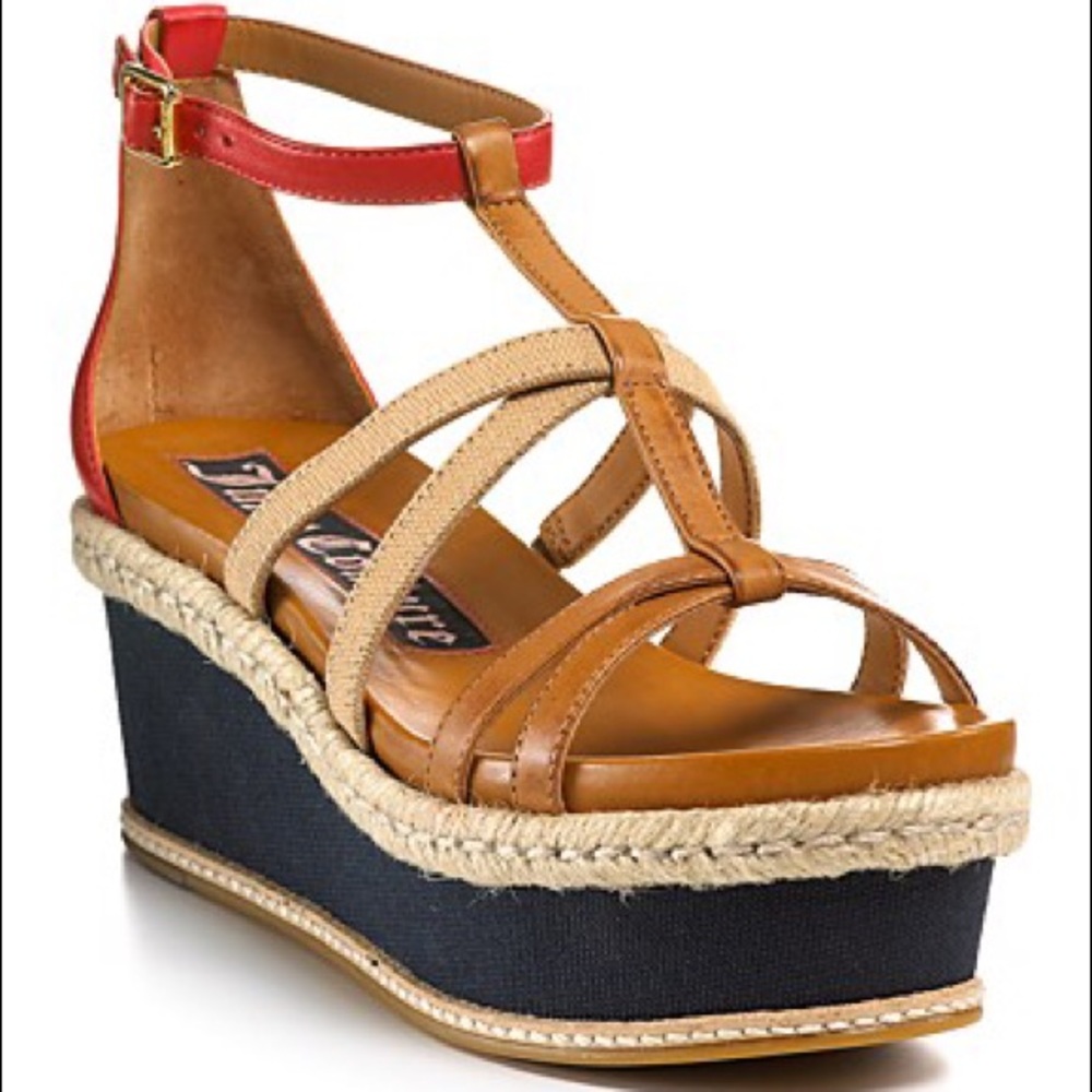Juicy Couture nude and gold platform wedges